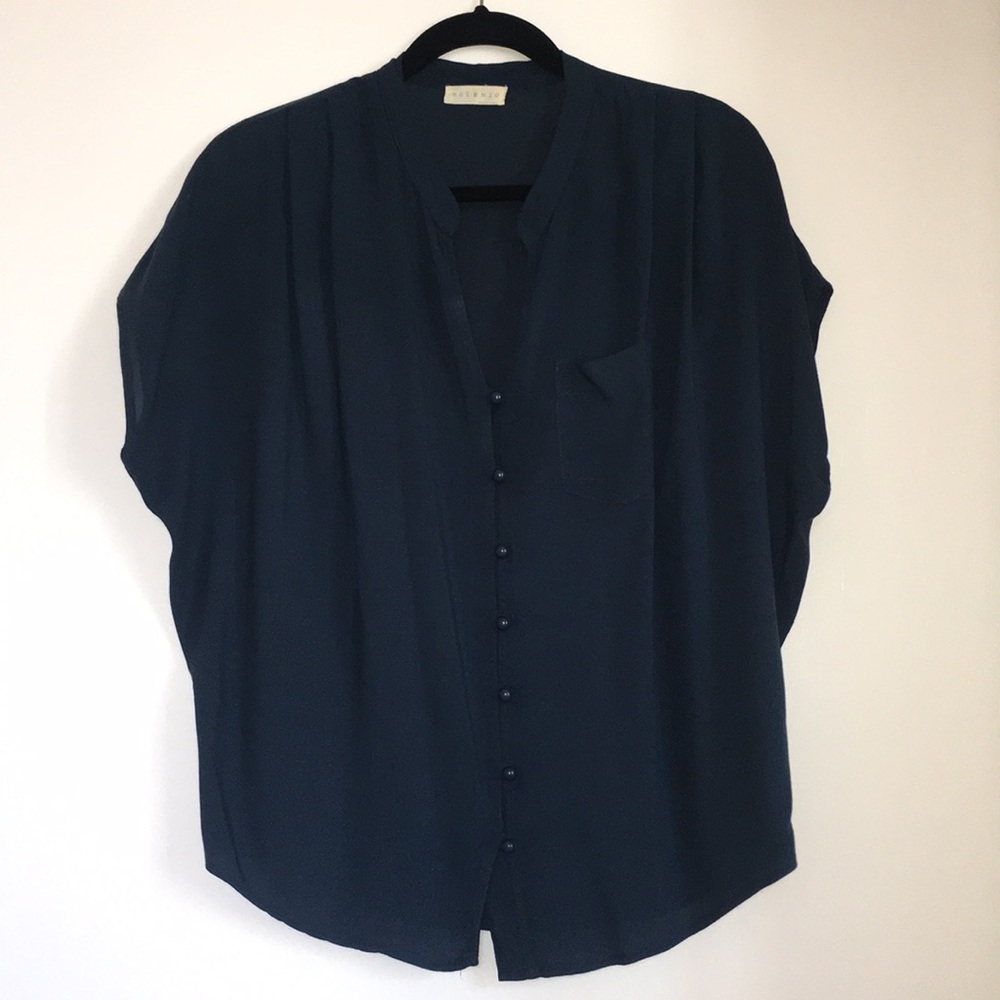Teal button down top with pocket, OS
